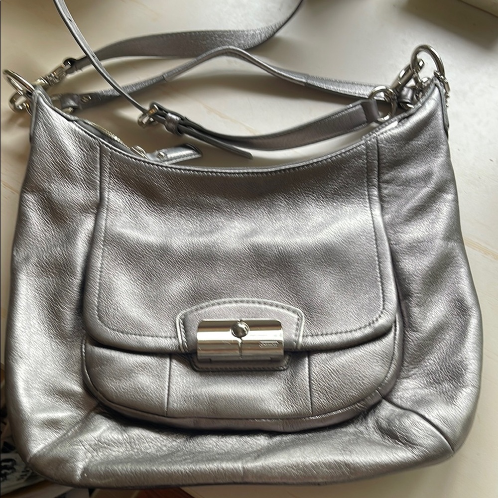 Silver Leather Shoulder Bag